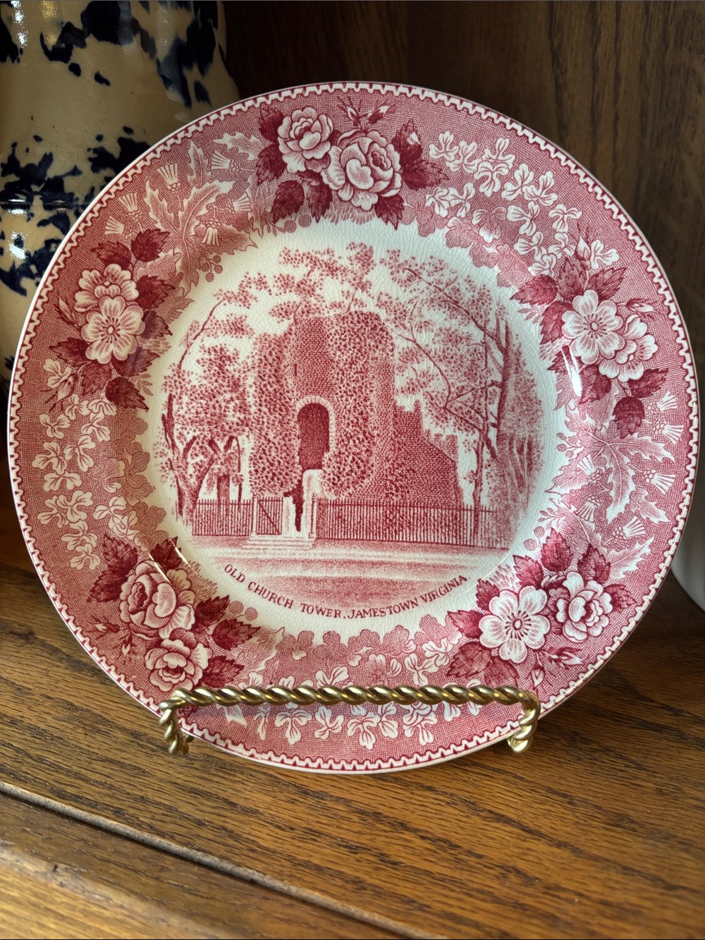 Red Floral Transferware Decorative Plate - Home Dining